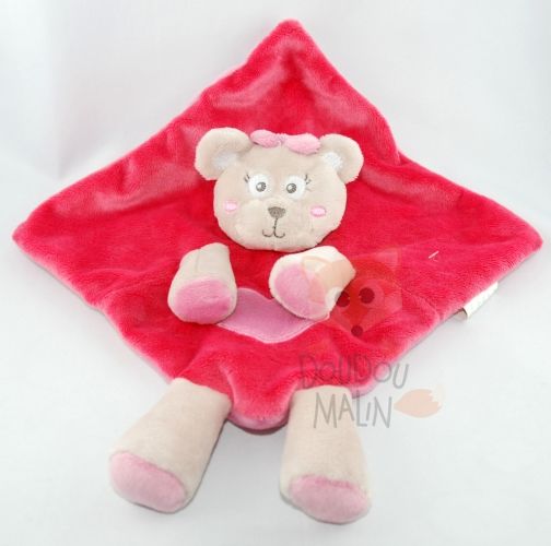 Kimbaloo doudou ours rose plat carré gris coeur